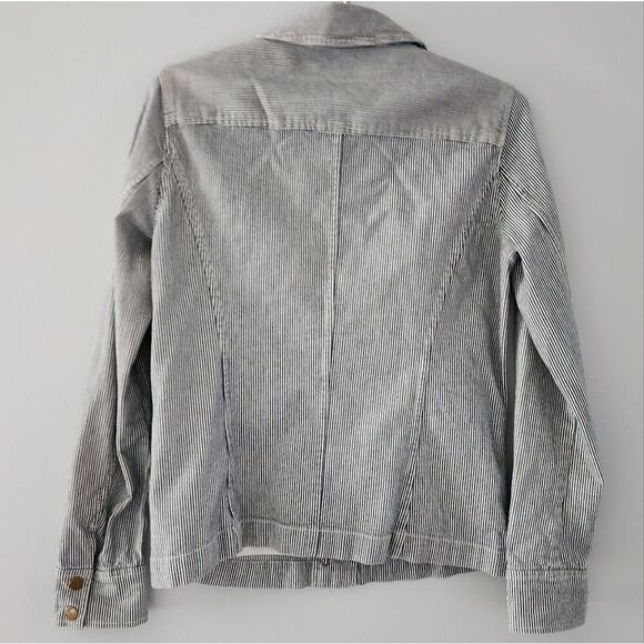 Ann Taylor Loft Blue White Railroad Striped Cargo Utility Jacket XS - Picture 5 of 7